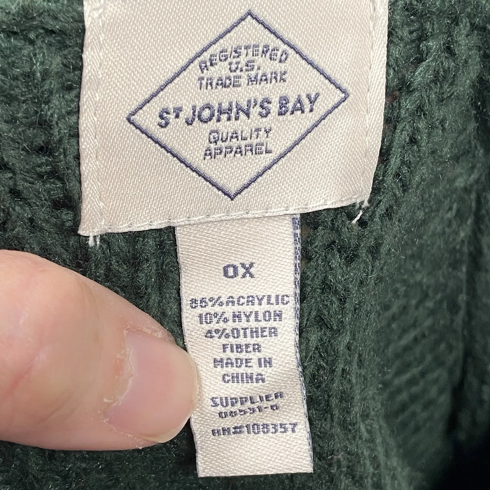 St Johns Bay Sweater Womens Size 0X Crewneck Pullover Dark Green Cable Knit - Image 4