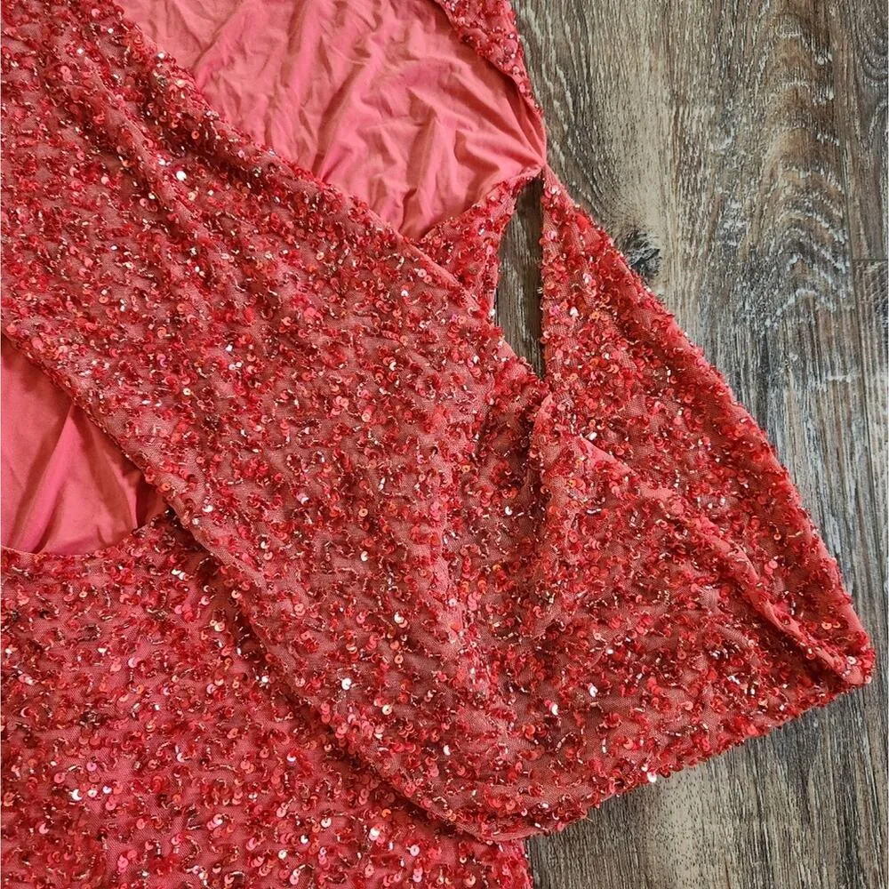 Retrofete Esme Dress in Calypso Coral Sequin Beaded Large NWT Sleeveless Mini - Image 9