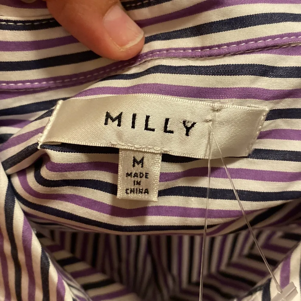Milly  Purple Striped Sleeveless Button Down Collared Blouse - Image 2