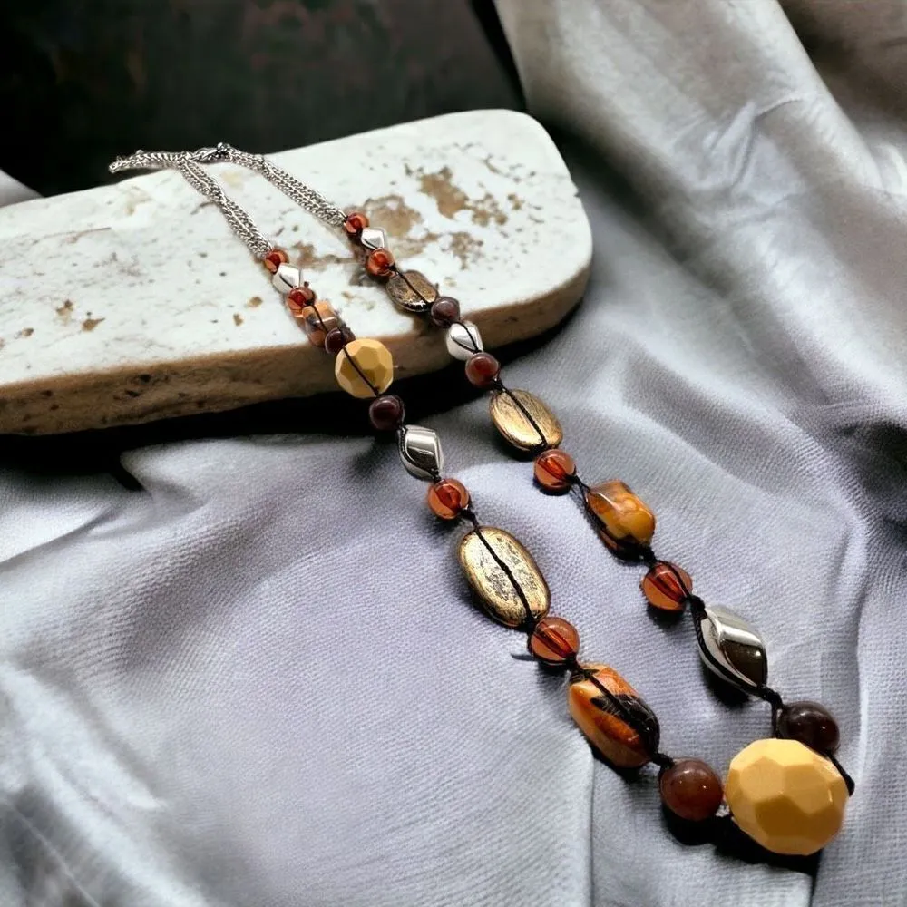 Chico’s neutral brown black gray beaded long career office necklace Africa vibes - Image 9