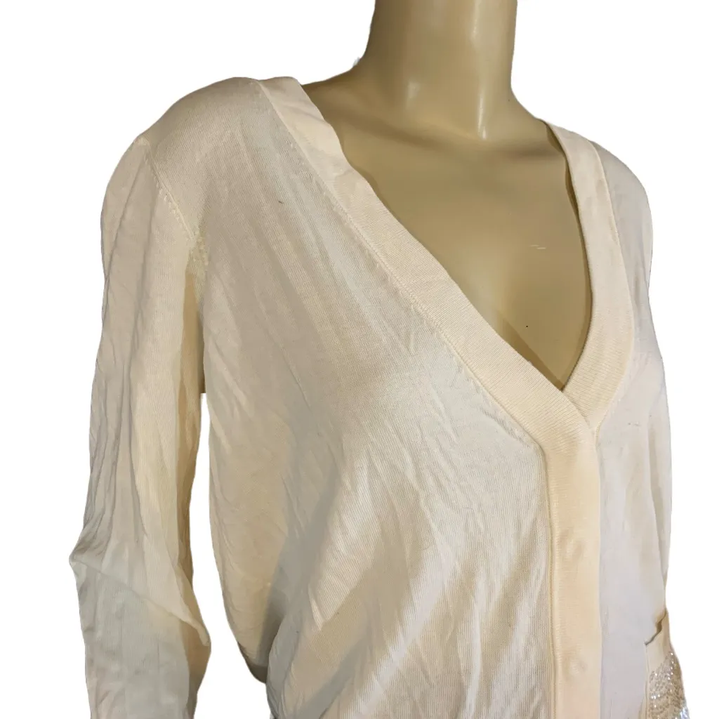 TALBOT'S WOMAN PETITES CREAM COTTON BLEND CARDIGAN W/SEQUINS NWT (2XP) - Image 7