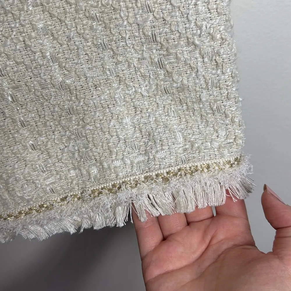 Trixxi Sleeveless Tweed Boucle Button Up Fringed Bodycon Mini Dress cream sz XL - Image 6