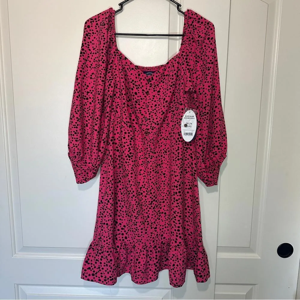 NWT Scoop Square Neck Mini Dress Pink Animal‎ Print Dotted Size: Small - Image 2