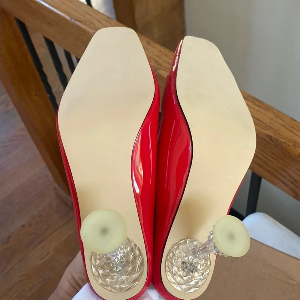 Chic Red Patent Leather Mules size EU 37 kitten heel pointed toe holiday - Image 6