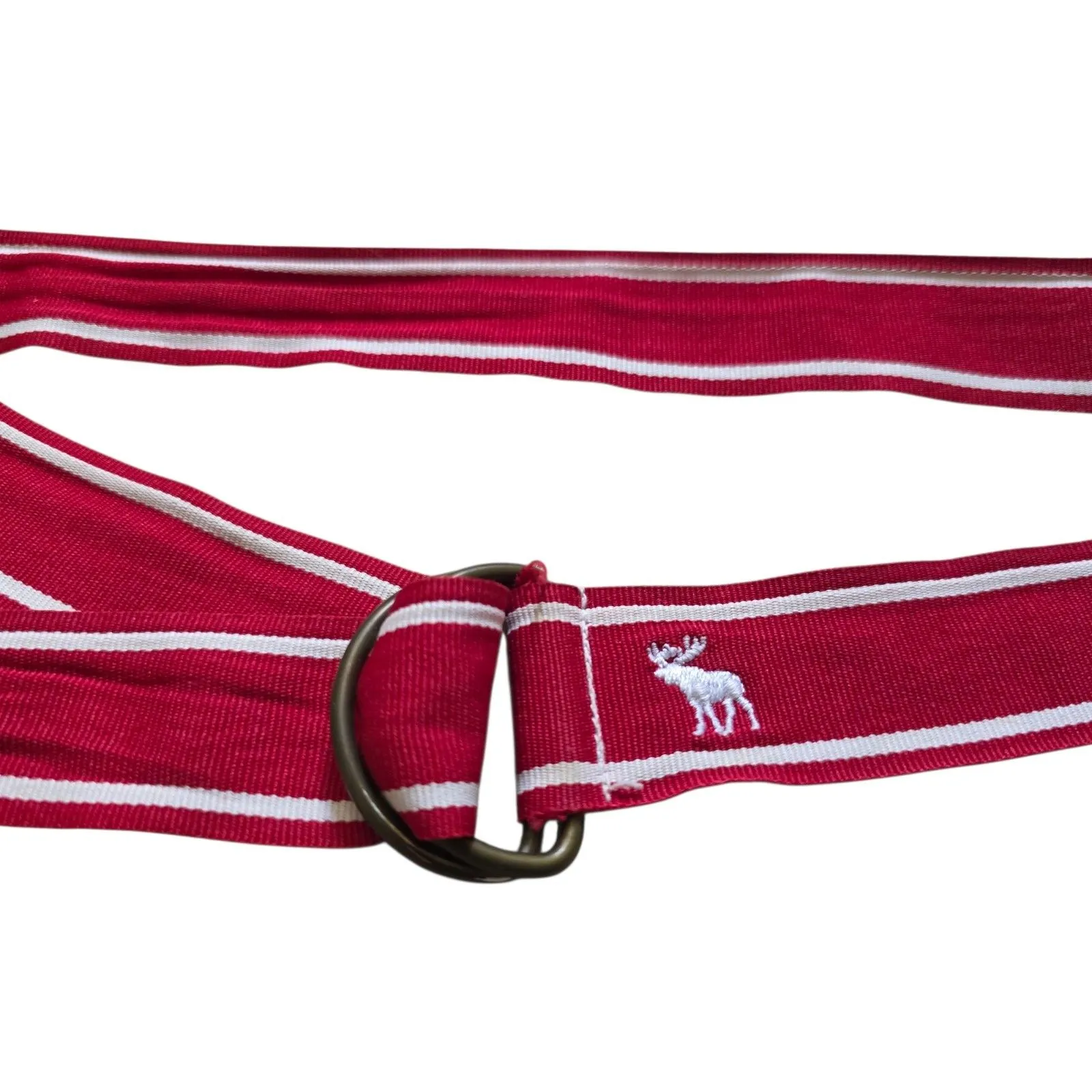 Abercrombie & Fitch Red Ribbon Nylon Belt Embroidered Moose Logo Sz S/M Y2K - Image 2