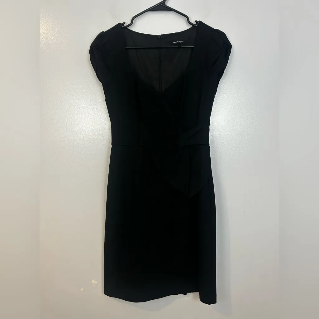 Nanette Lepore Black Sweetheart Cap Sleeve Pleated/Ruched Shift Dress Size 4 - Image 3