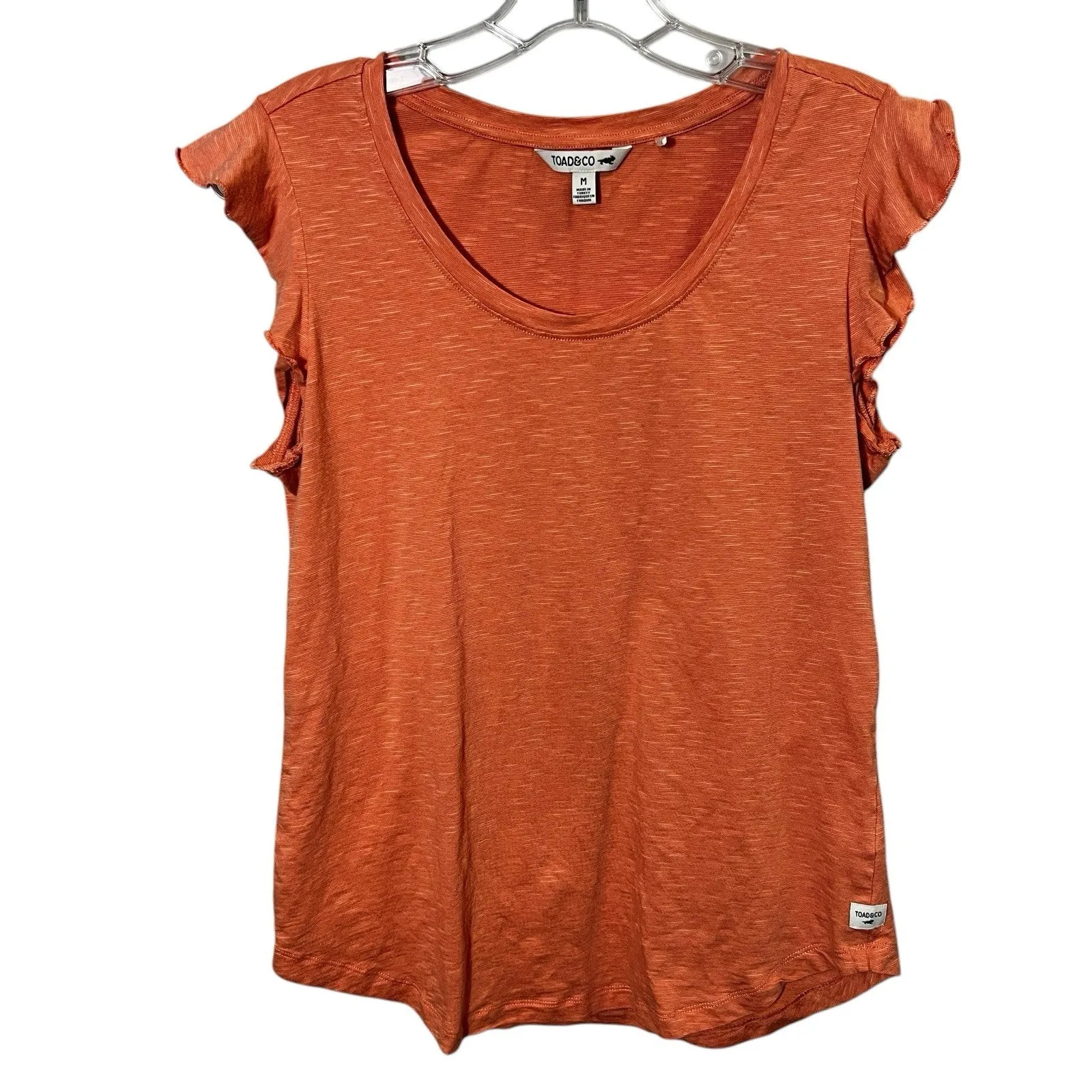 Toad & Co Woman’s Top Sz Medium Orange Scoop Neck Flutter Sleeve T Shirt Outdoor - Image 2