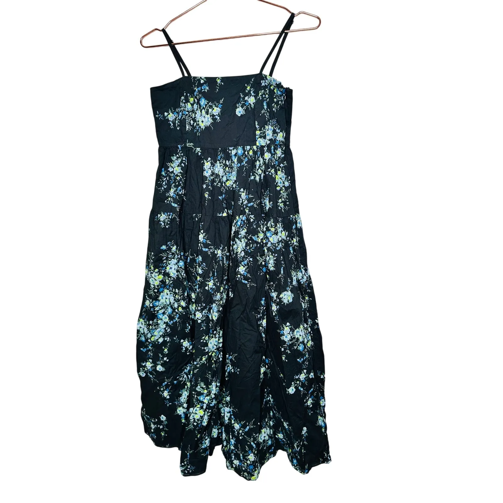 Les Rêveries Black Blue Floral Hourglass Square Neck Strap Midi Dress Size 6 - Image 3