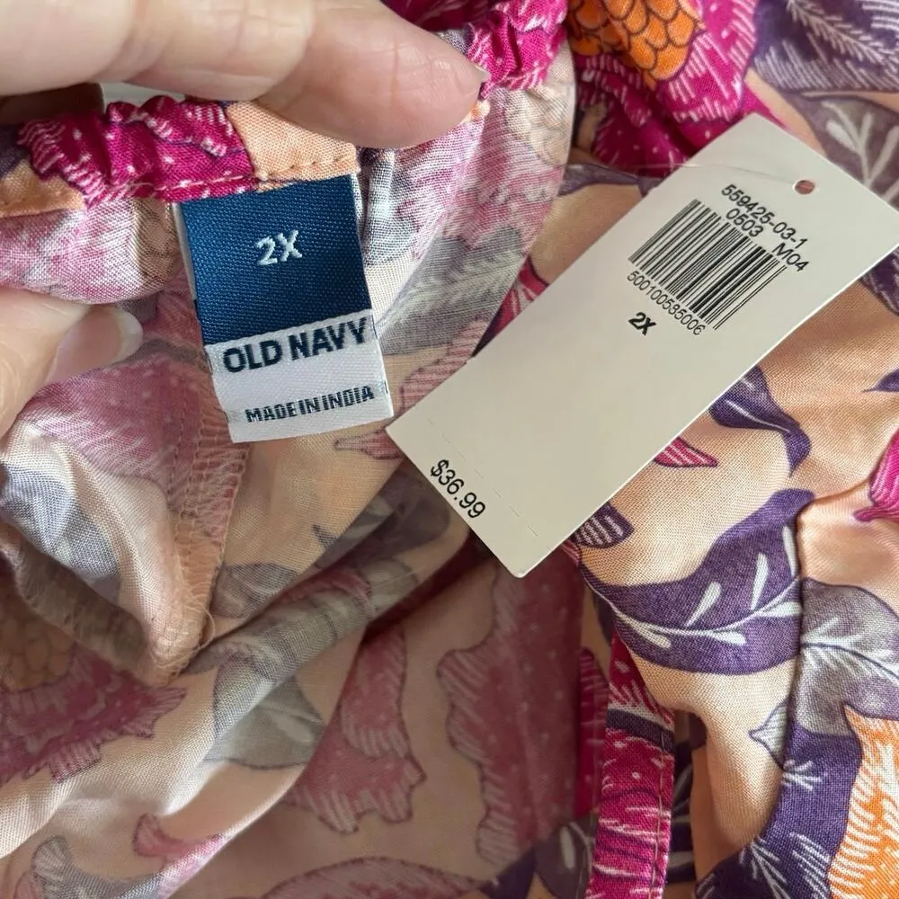 NEW Old Navy Plus Size 2X Peach Pink Floral Maxi Dress V Neck Strappy Tie - Image 4