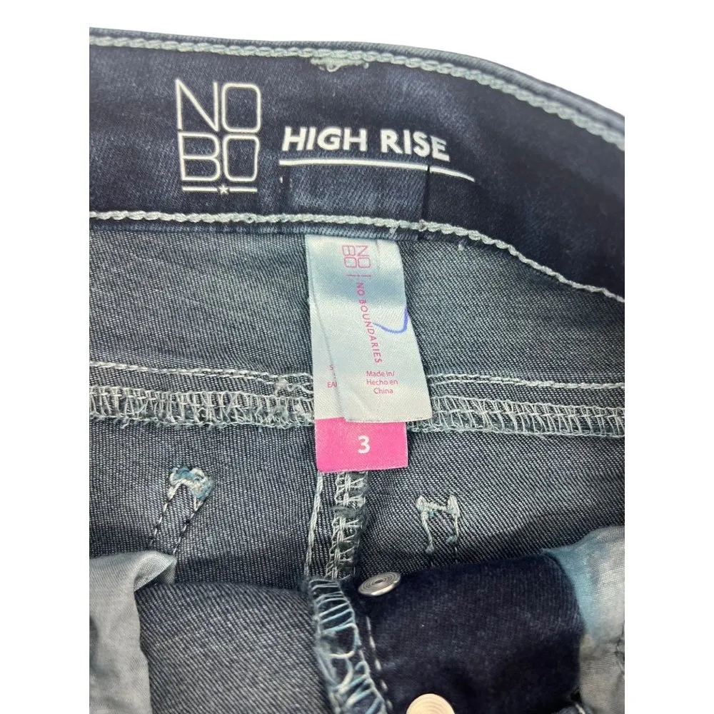 No Boundaries Women's Blue Distressed High Rise Shorts - Image 3