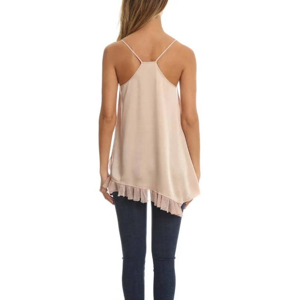 Elizabeth and James New Satin Blush Asymmetrical Ruffle Angela Top Size S - Image 3