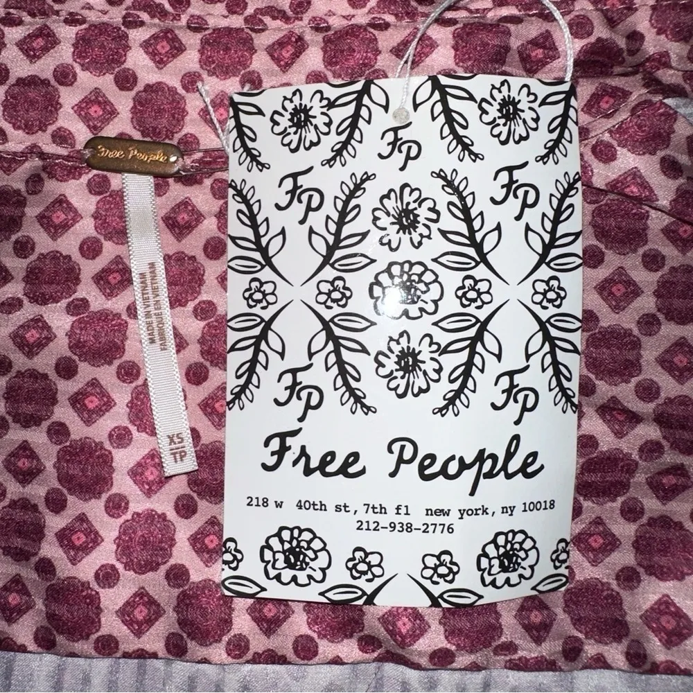 Free People Shirt Women's XS Pink Purple Arlo Wrap Garden Combo Tunic Blouse NWT - Image 2