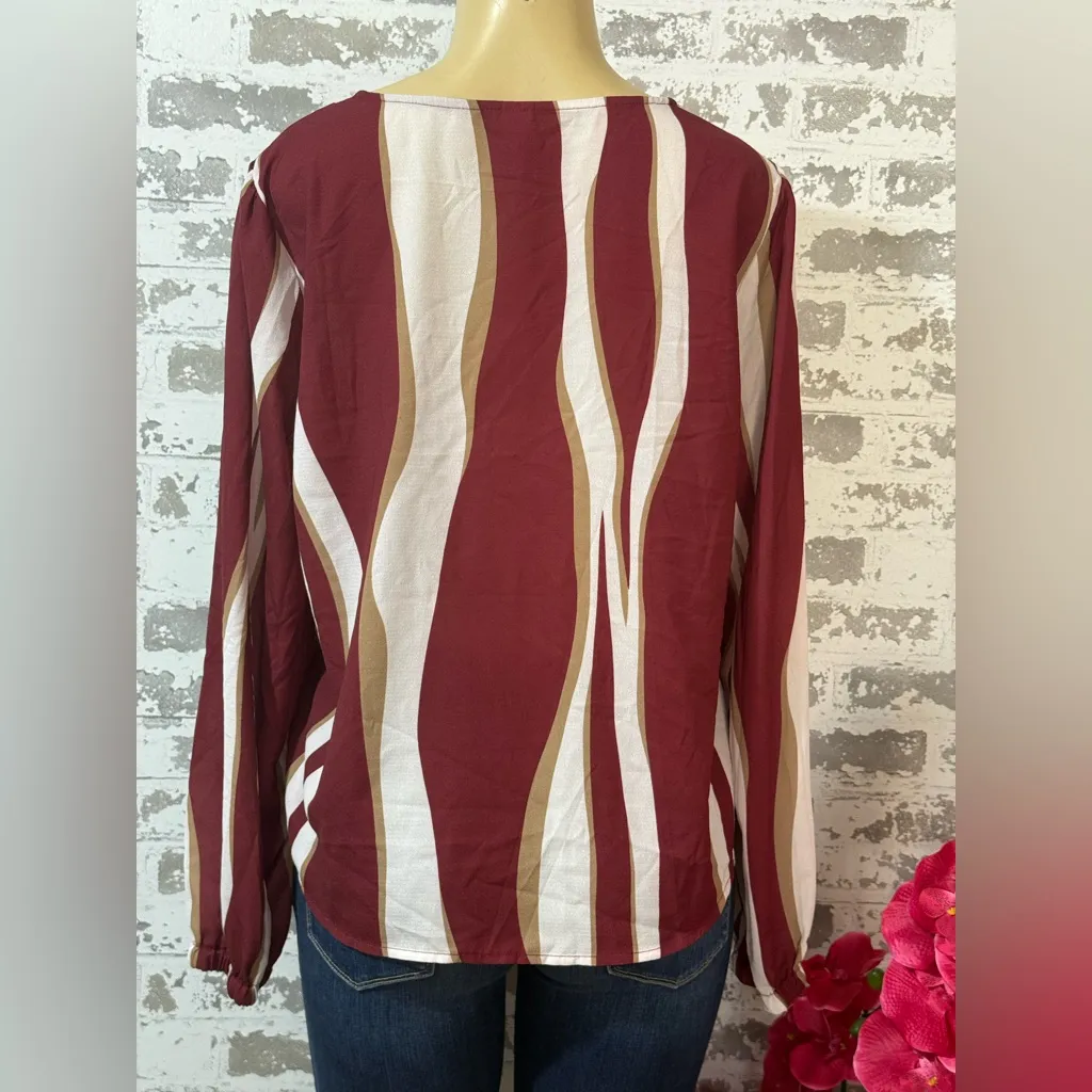 Stylish Women's Maroon and Beige Striped Top Red Size XL - Image 2