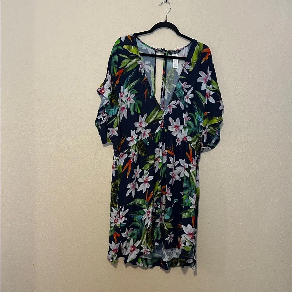 Lauren Ralph Lauren Watercolor Floral Caftan Swim Cover-up Size 3X‎ - Image 3