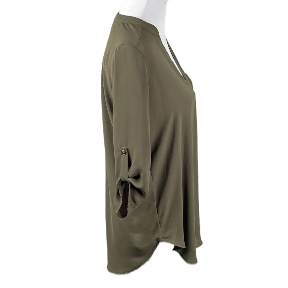 Lush V-Neck Shirt Dress, Olive Green, Small - Image 3