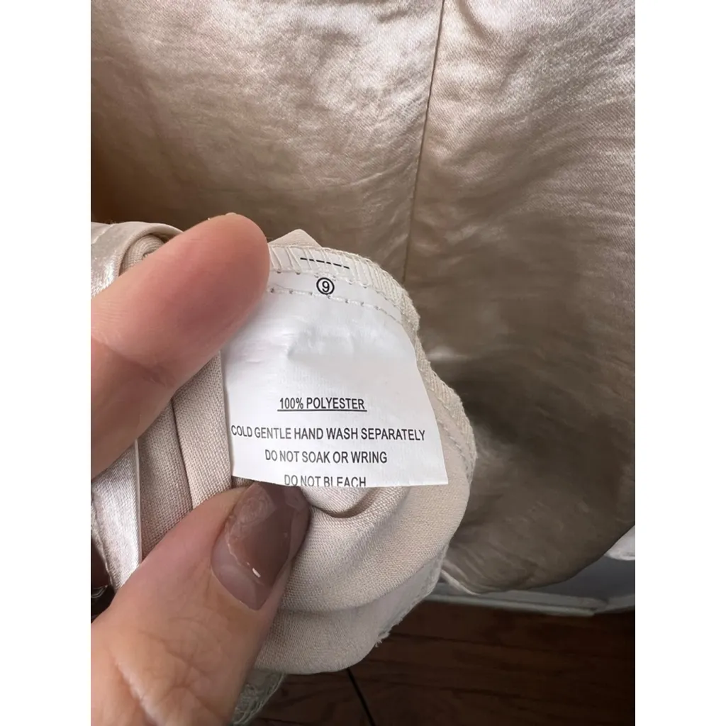 Hello Molly Champagne Satin Mini Dress | Back Tie Cowl Slip Dress | Size M - Image 5