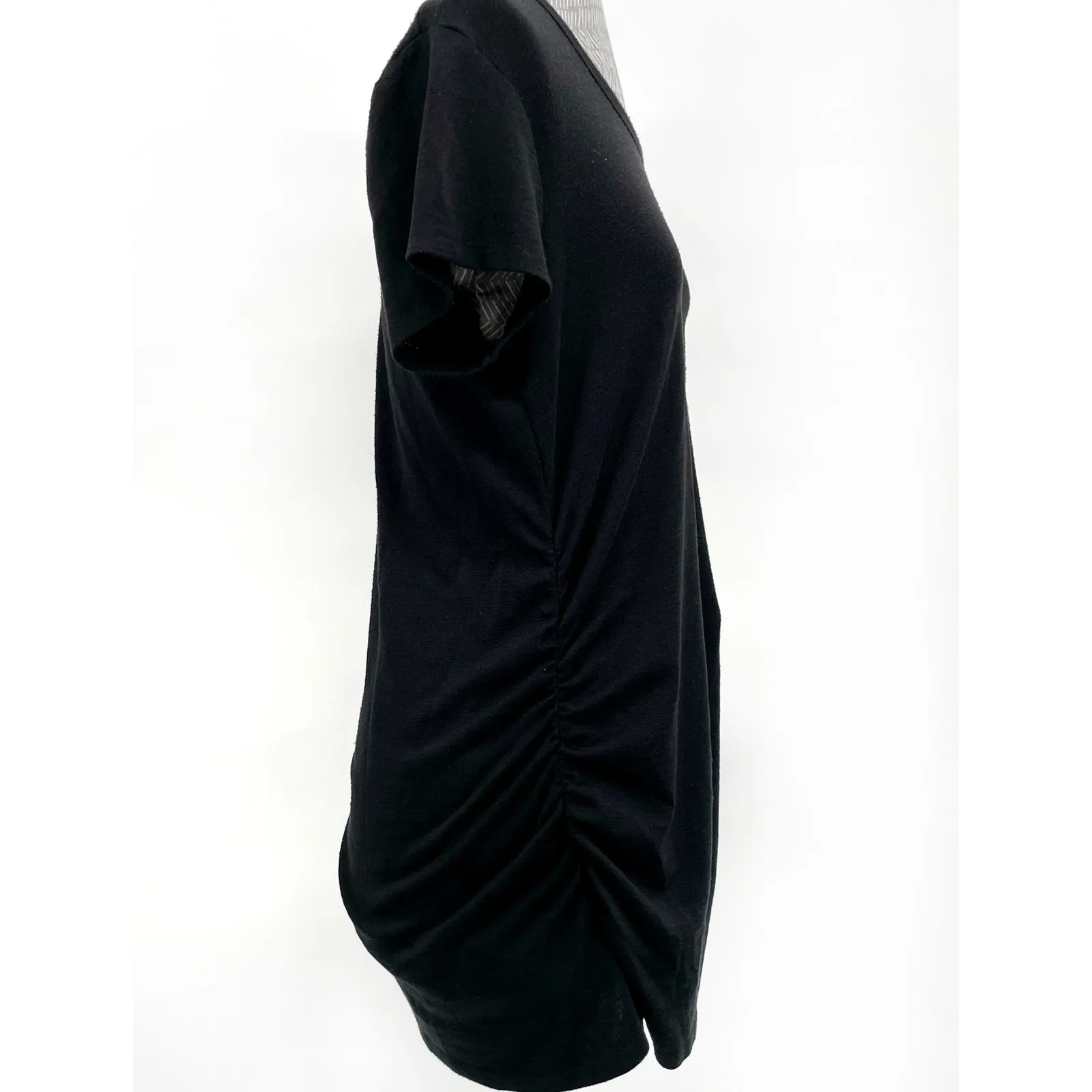 Black Knit Neutral Maternity Top Short Sleeve Gathered Stretch Market & Spruce L Size undefined - Image 3