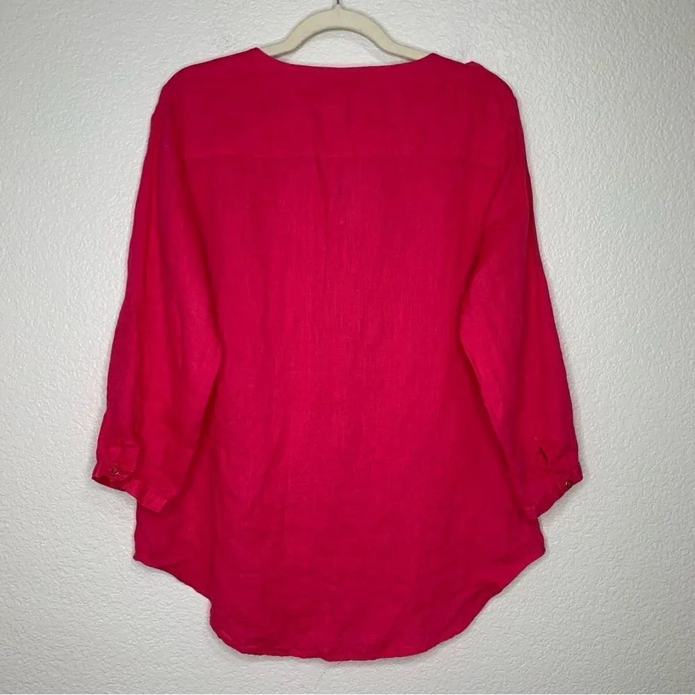 JM Collection 100% Linen Pink Button Down Women’s Shirt - Image 8