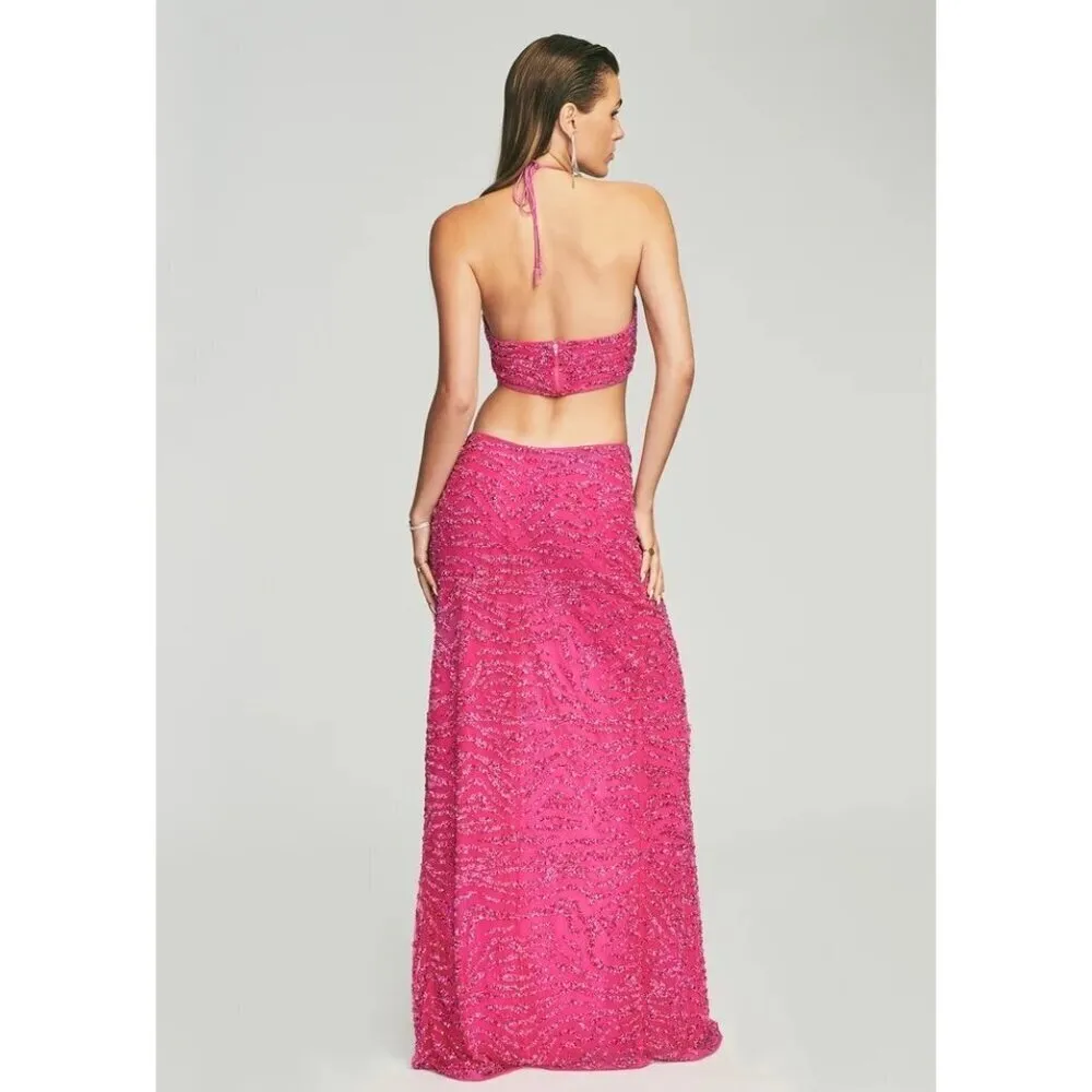 Retrofete Hendrix Dress in Fuchsia Rose Tiger Stripe Large New Long Maxi Gown Pink - Image 12