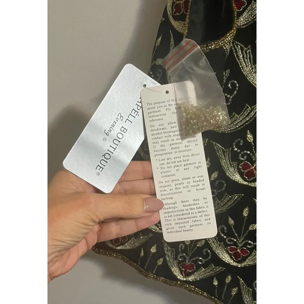 Rare Vintage Deadstock Silk Papell Boutique Evening Flower Basket Sequin Top XL - Image 4