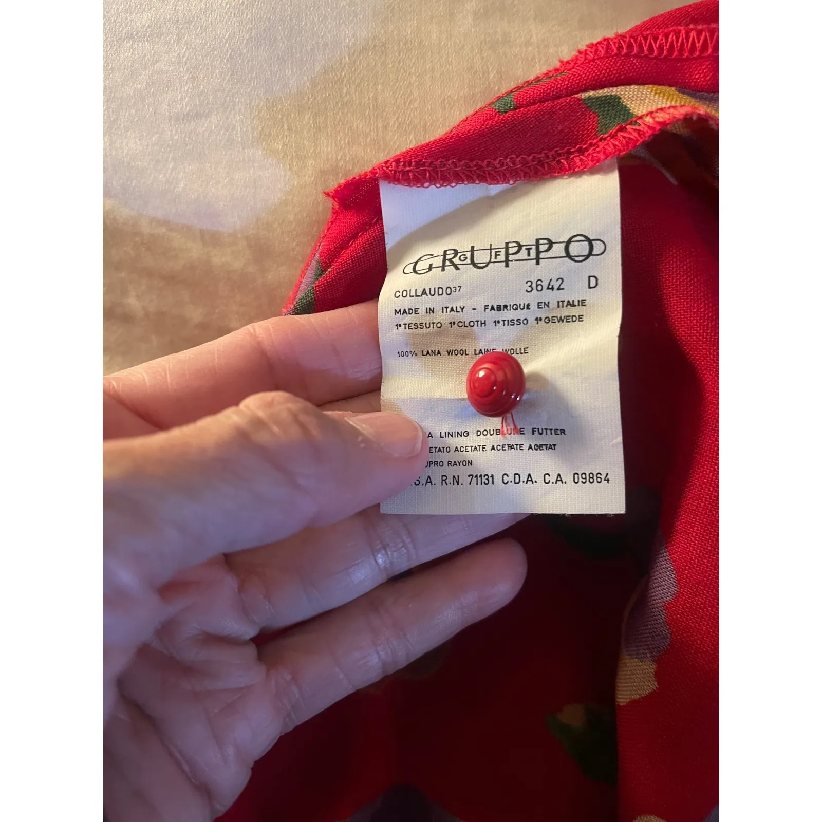 Emanuel UNGARO VTG wool Red Floral Dress Puff Sleeve Mock Neck Midi Knee Size 6 - Image 13