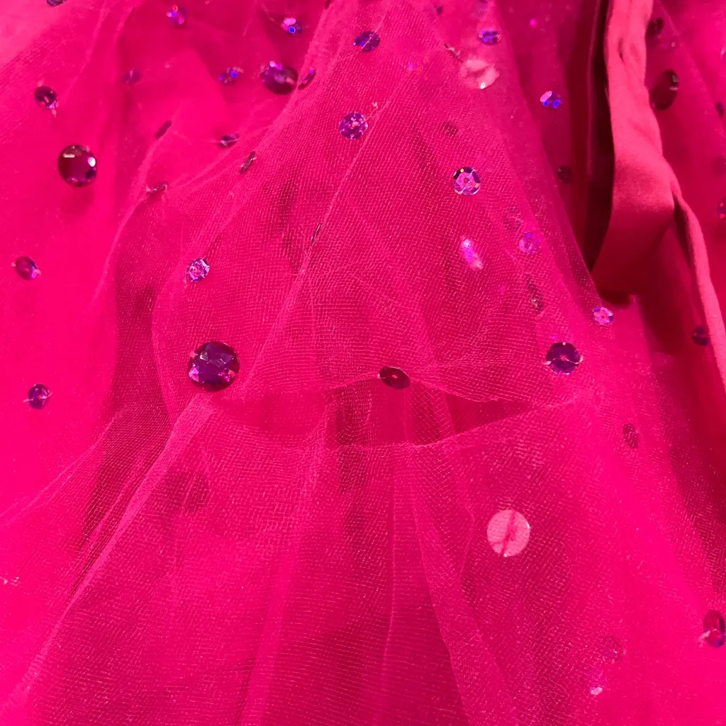 Hot Pink Mori Lee tulle‎ rhinestone Dress - Image 5