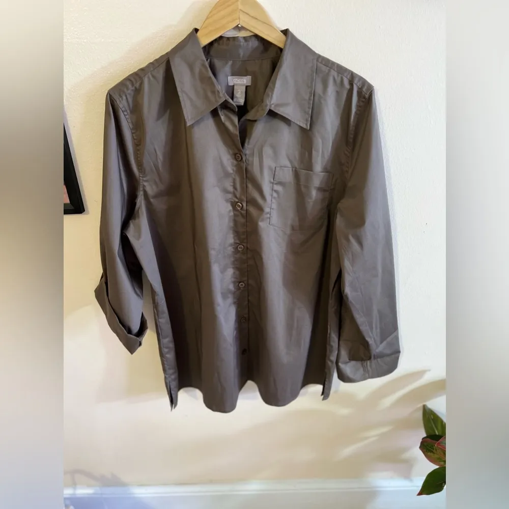 CHICO’S Dark Olive Green Women’s Plus Size 3 Blouse  Button Can Be Worn Folded - Image 12