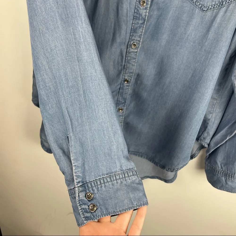 Knox Rose Boho Chambray Button Down Top Floral Embroidered Sz XXL - Image 5