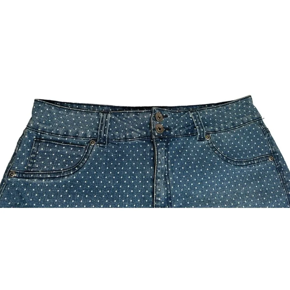 Womens Rewash Blue Denim White Polka Dot Denim Jean Shorts Cuffed Stretch Sz 14 - Image 3