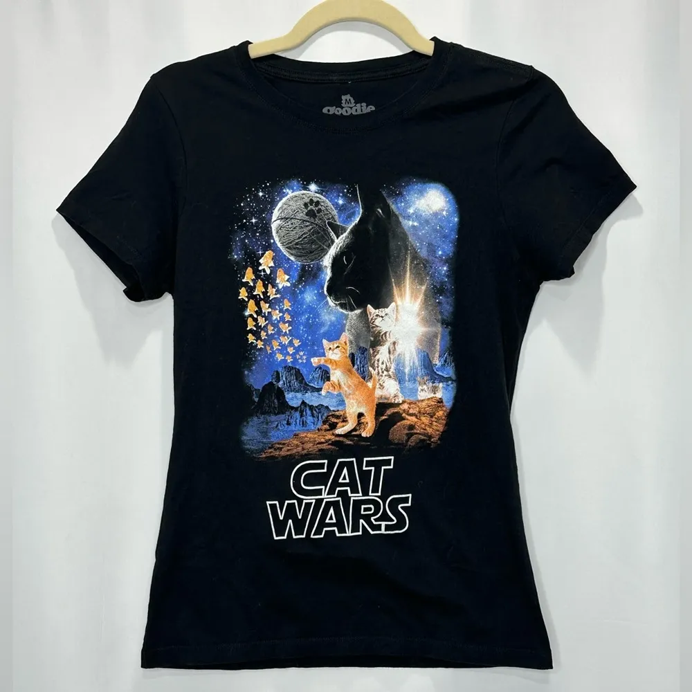 Goodie Two Sleeves Humor Cat Wars Graphic Short Sleeve Tee - Image 2