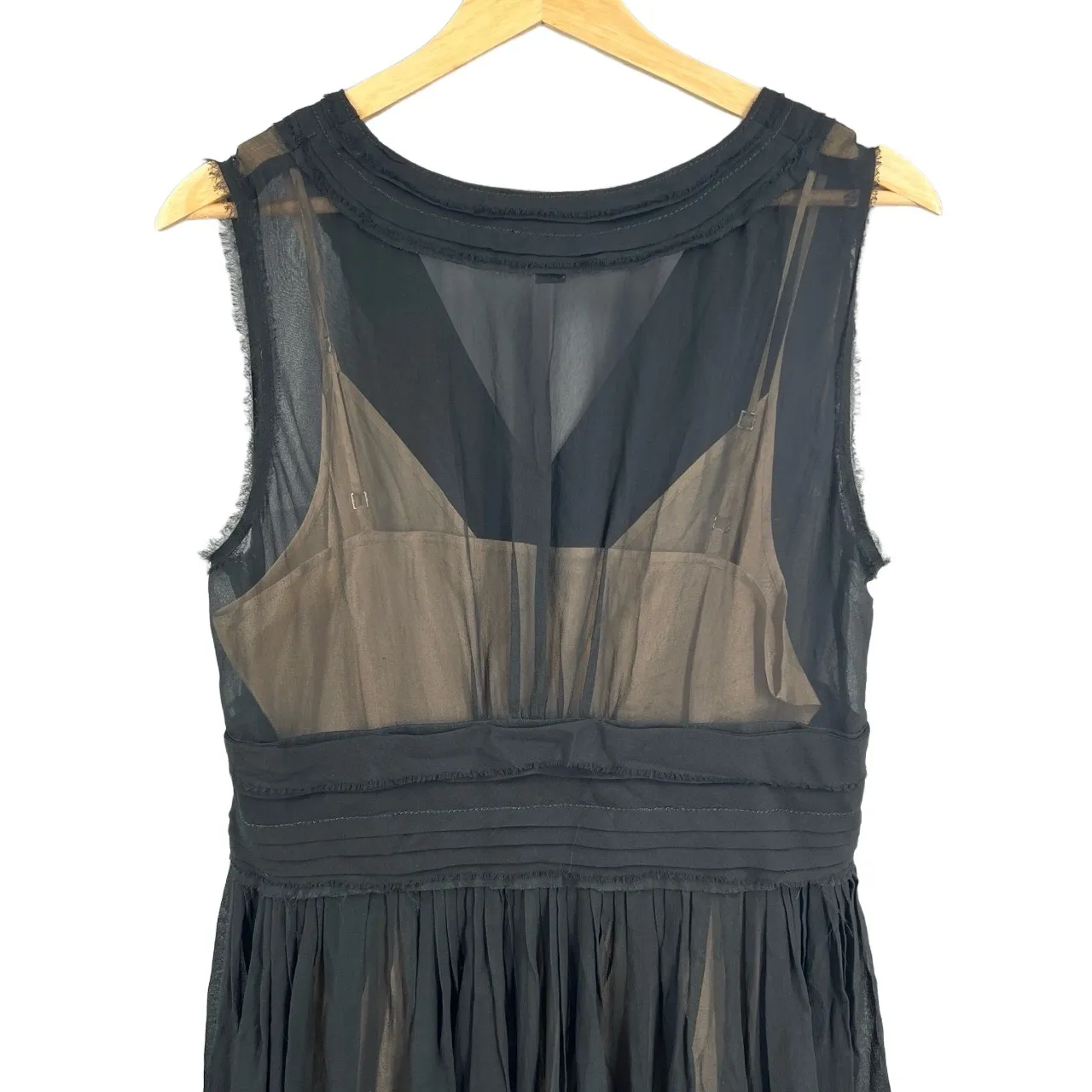Banana Republic Silk Dress Midi Black V Neck Sleeveless Sheer Size 12 - Image 5