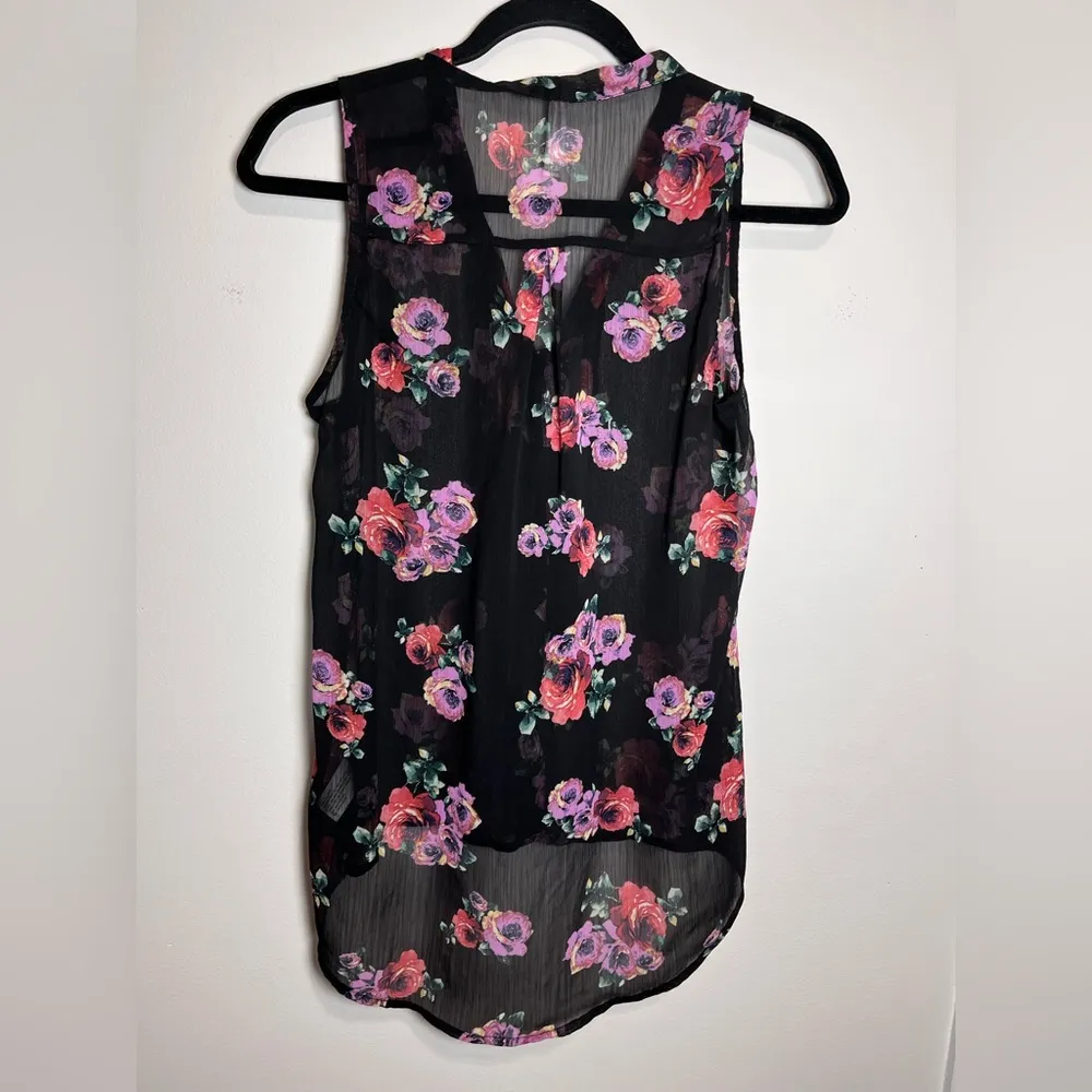 Vintage Sleeveless Floral Sheer V-Neck Tie Tank Top Blouse Women’s Sz M EUC - Image 4