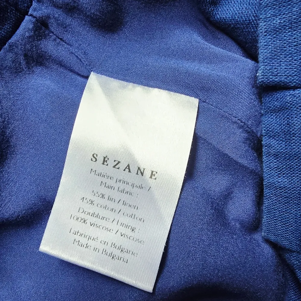 Sezane Amandine Button Front Tie Waist Linen Midi Skirt Blue - Image 8