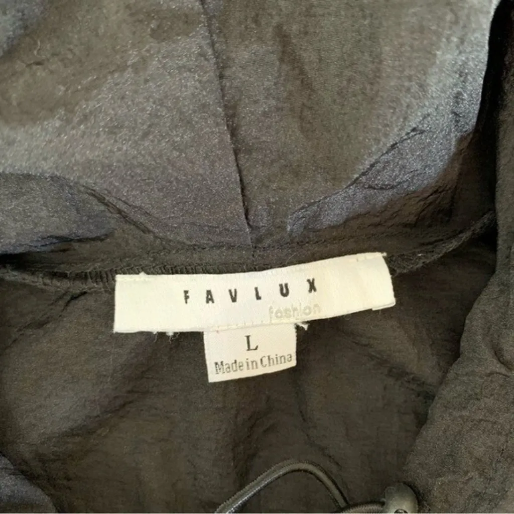 Favlux Black Lightweight Hooded Windbreaker Jacket Oversized Streetwear‎ Large - Image 5