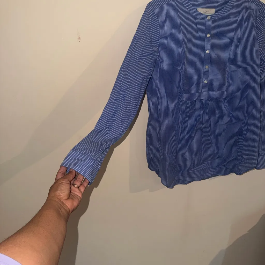 Loft  Blue Pinstripe Blouse - Image 3