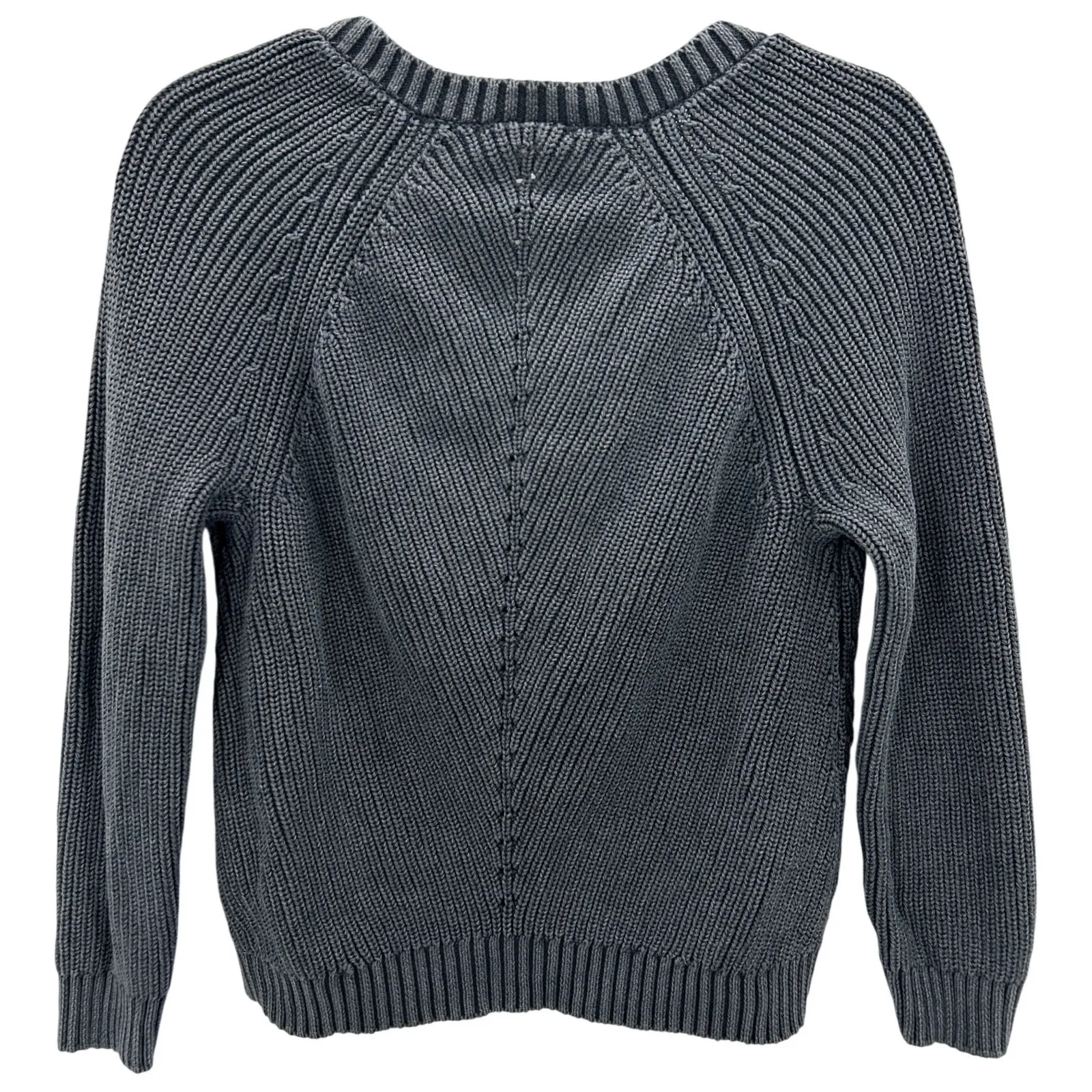 Marine Layer Ezra Grey V Neck Ribbed Cotton Open Knit Sweater Women Size Medium - Image 3