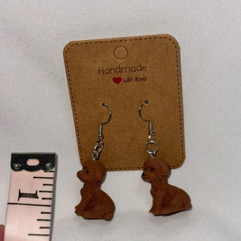 Handmade Poodle Dog Earrings Brown - Image 3