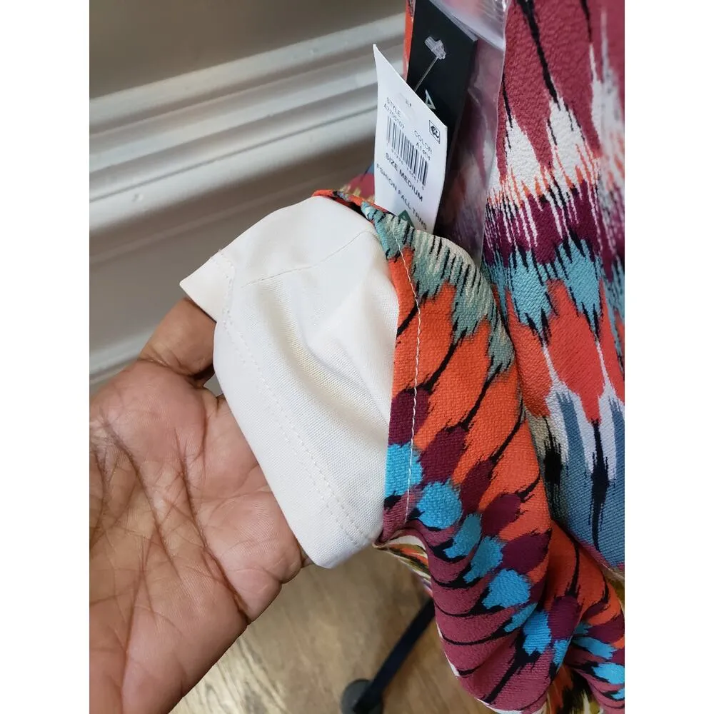 As U Wish Dress Women M Multicolor Sleeveless Ikat Halter Keyhole Boho Chic - Image 10