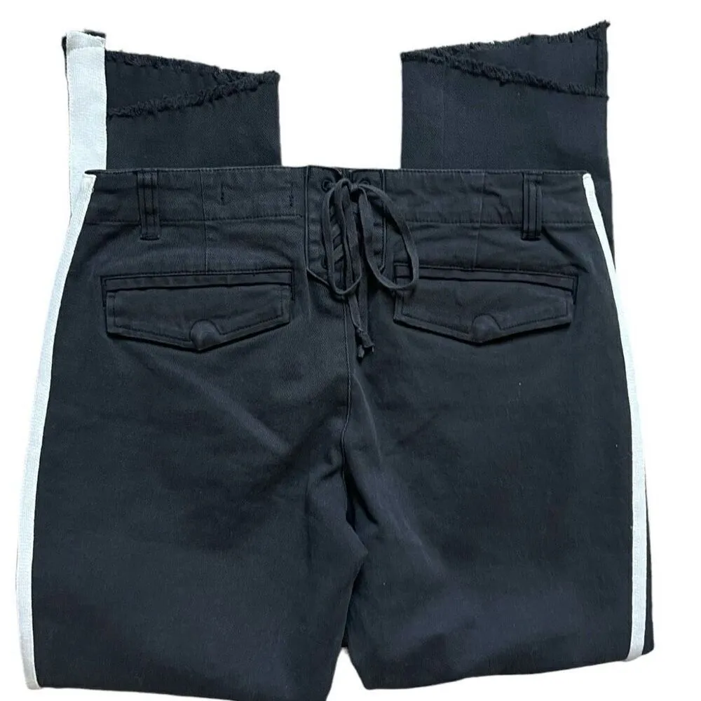 Womens Pam & Gela Cropped Raw Hem Classic Stripe Black Pant Corset Jeans - Sz 27 - Image 5