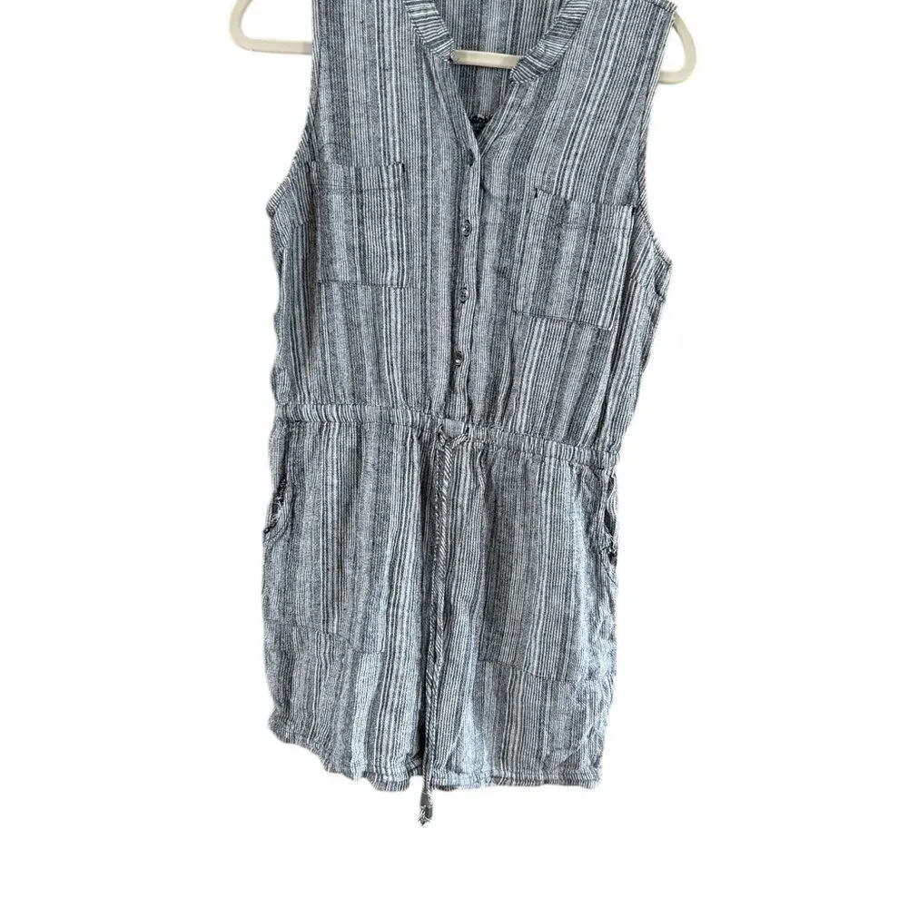 Blue and White Striped Romper Collared Neckline Size M - Image 3