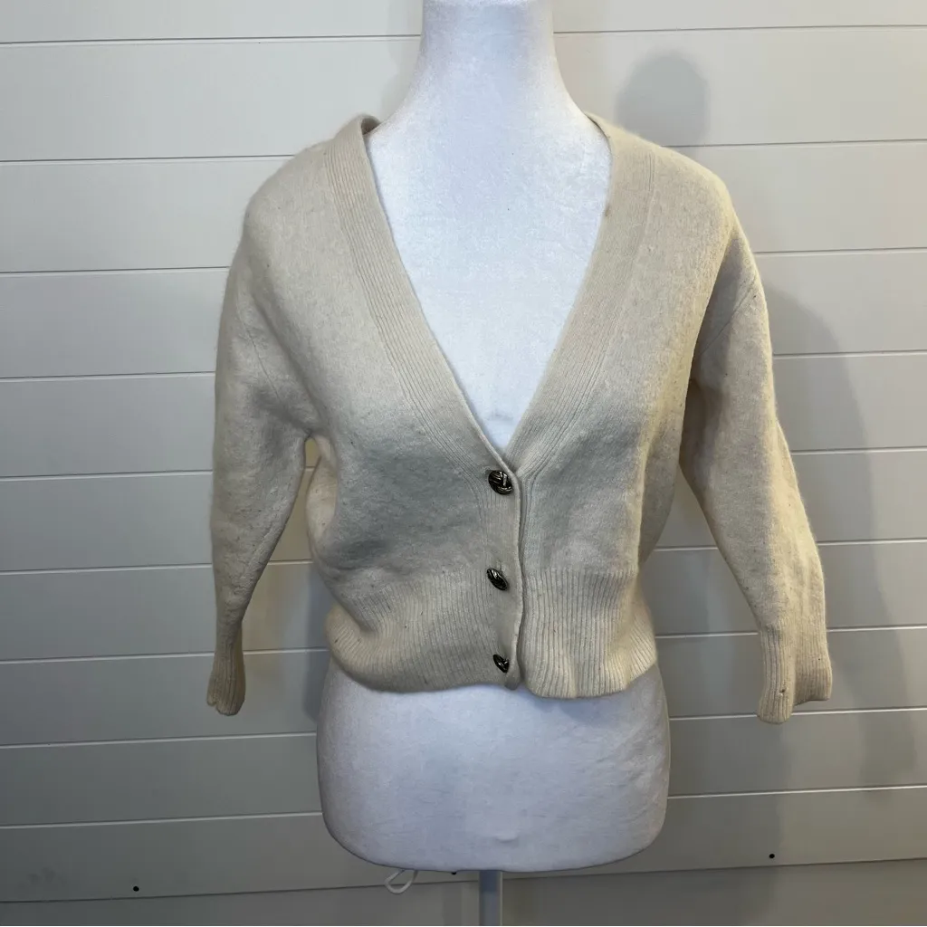 Vintage Allison Smith Lambswool Angora Rabbit Hair Cream Cardigan Cropped XXS - Image 3