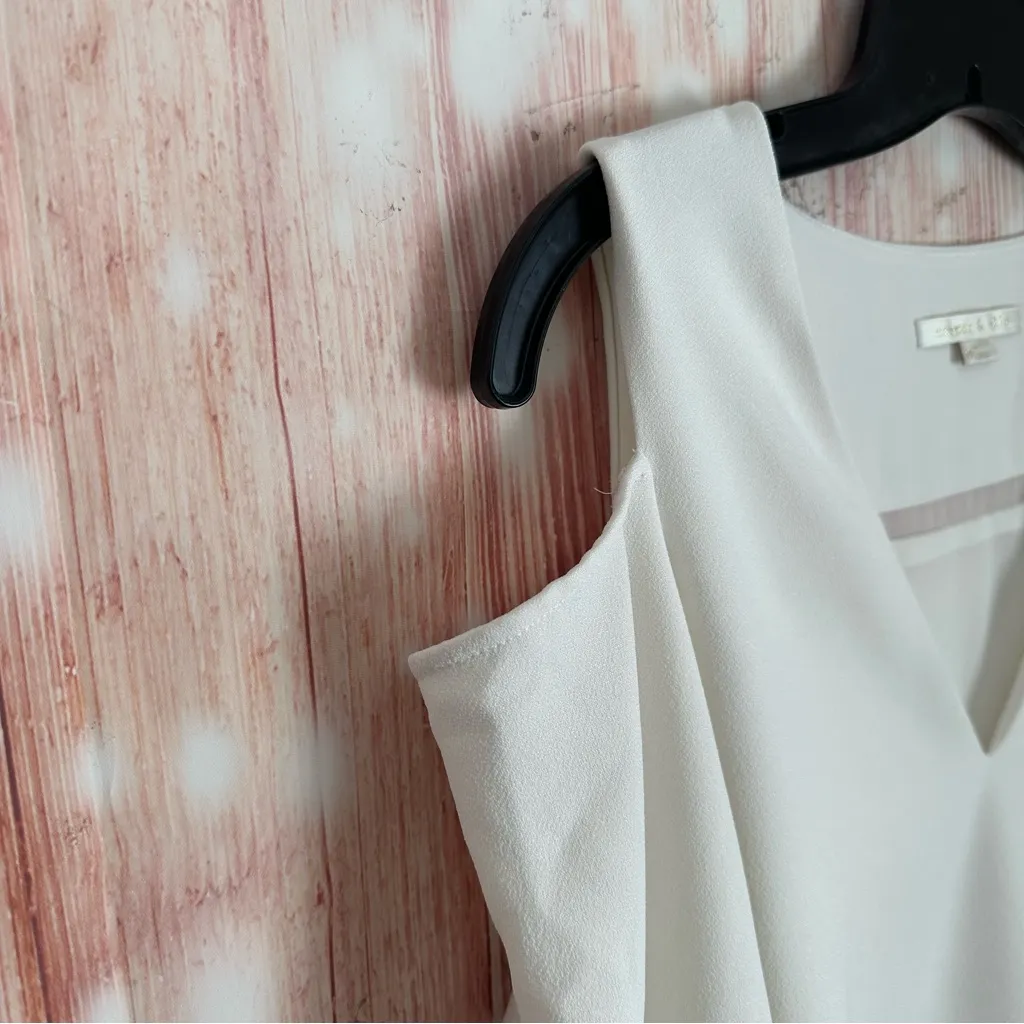 Cooper & Ella White V Neck Cold Shoulder Long Sleeve Double Layer Blouse Size M - Image 5
