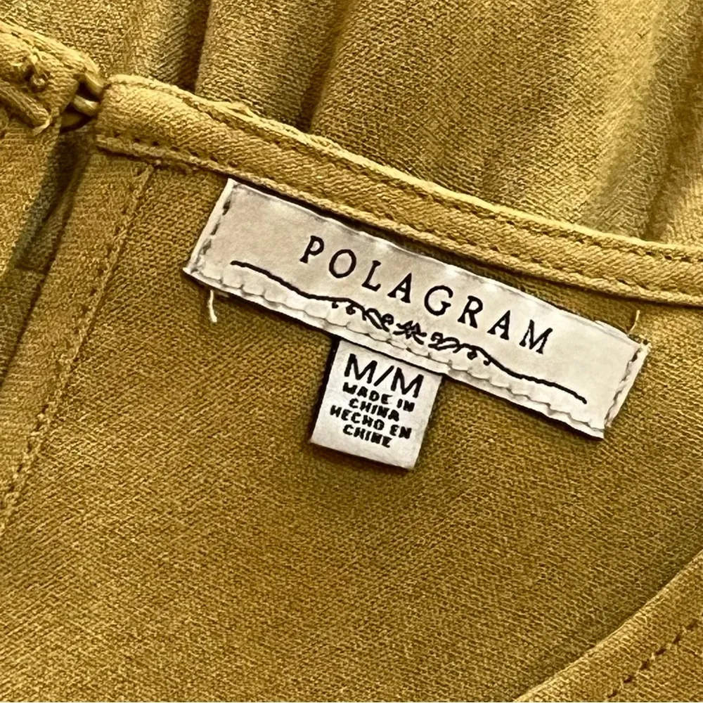 POLAGRAM blouse shirt top size Medium yellow/green embroidered flower design - Image 4