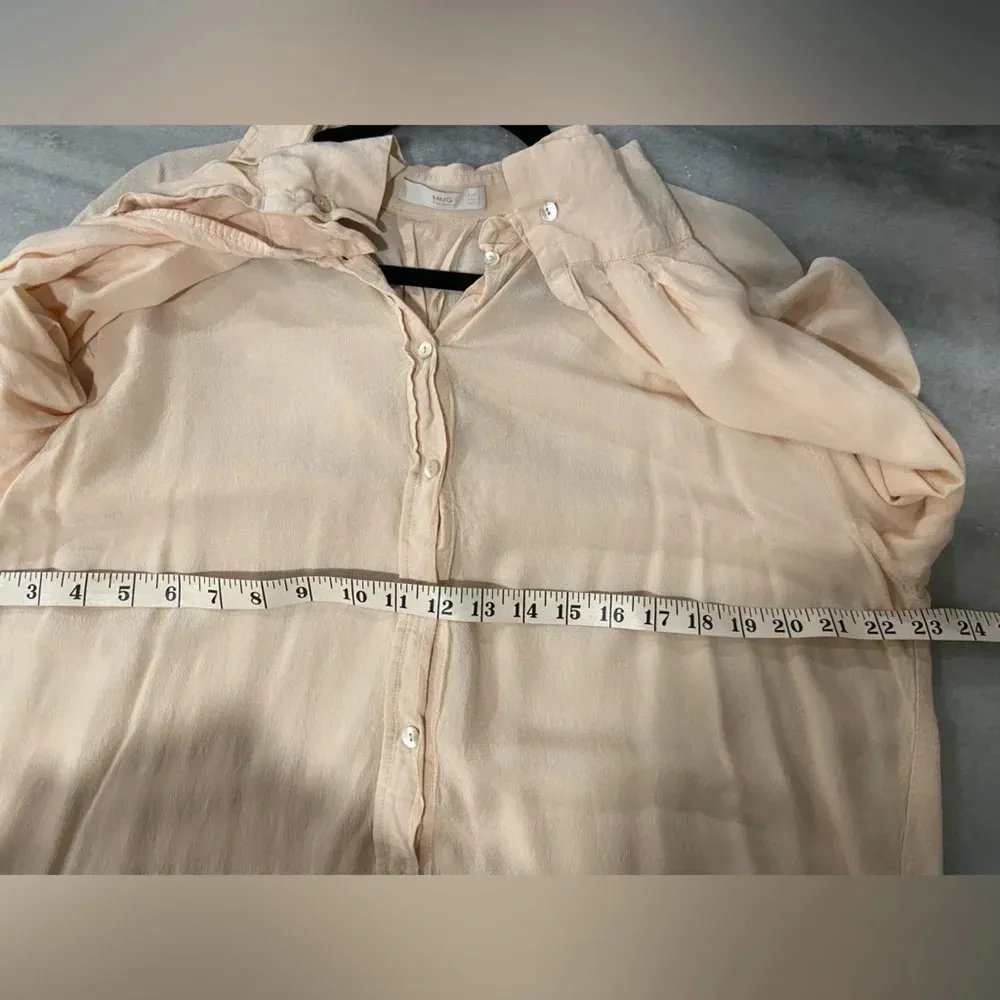 MNG Premium Mango Pink Flowy Button Down Collared Tunic Hi Low Hem Top Size 8 - Image 8