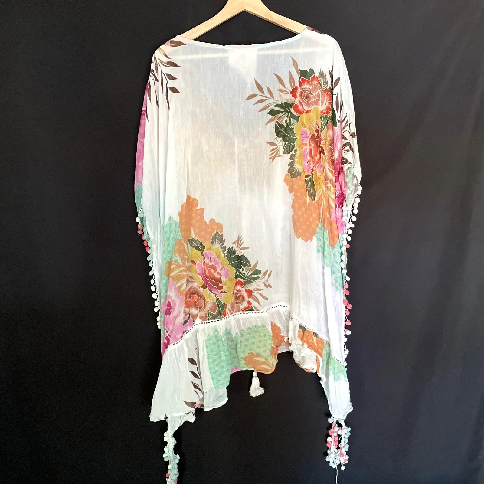 Z&L women's size XL cotton boho swimsuit coverup tassels deep v - Image 8