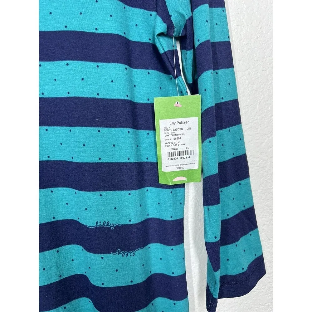 Lilly Pulitzer Gretchen Dress XS Tropez Blue Polka Dot Stripes - Image 2