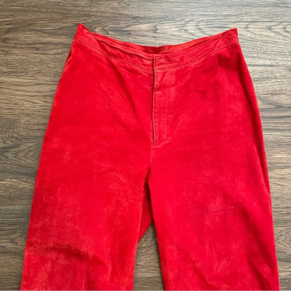 Vtg Company Ellen Tracy Red Suede Leather Straight Leg Pants Sz 8 - Image 7