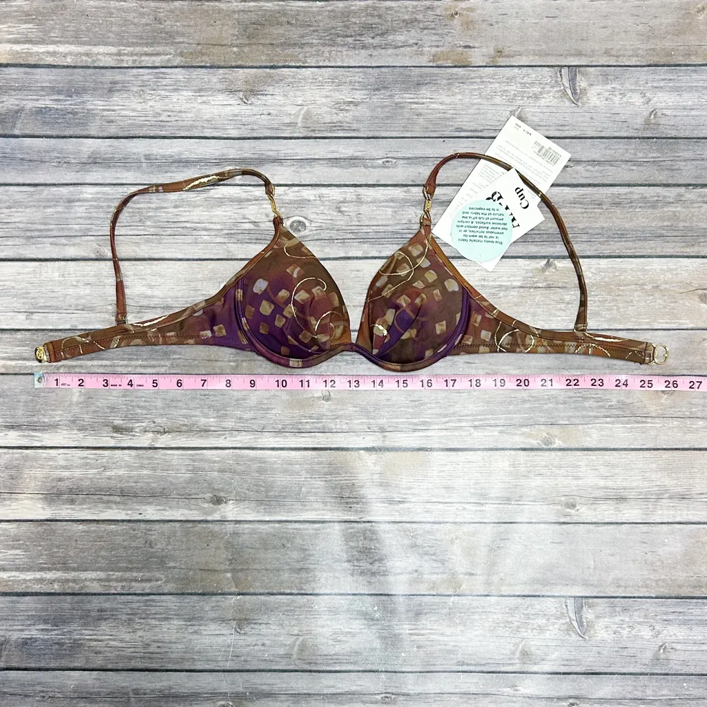Tara Grinna Brown Purple Metallic Gold Underwire Padded Bikini Top NOS 32A 32AA Size undefined - Image 9