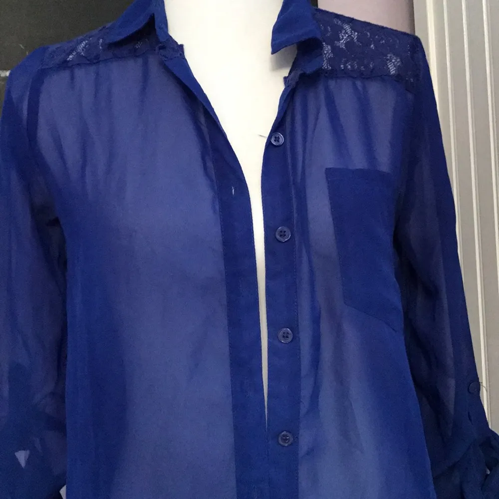 Super Pretty Royal Blue Button Down Blouse - Image 2