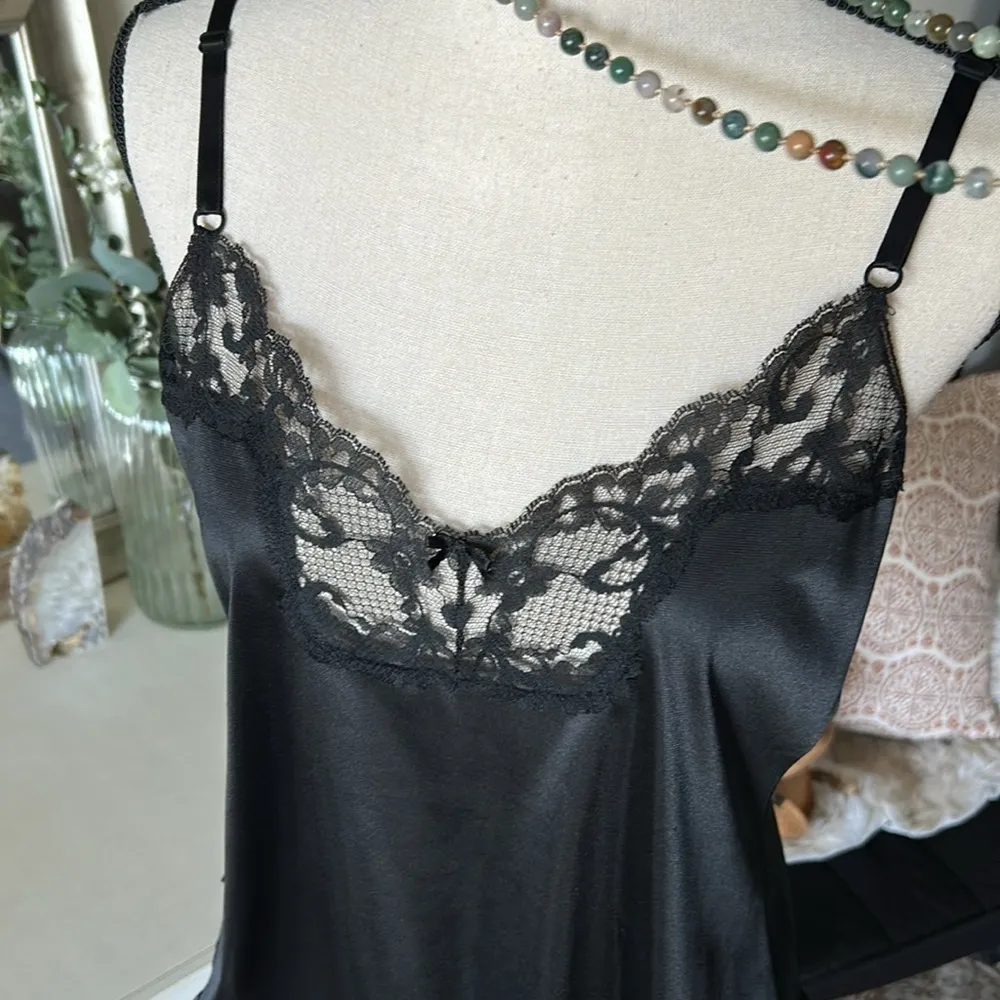 Vtg Maidenform nylon USA union made black lace cami tank 36 med large​ - Image 7